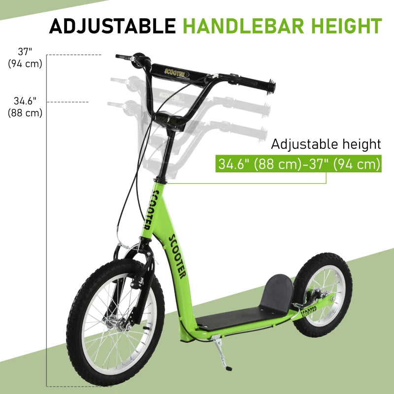 Aosom Kids Scooter with Adjustable Handlebar, Youth Kick Scooter with Dual Brakes, Inflatable Wheels, for Age 5+, Green