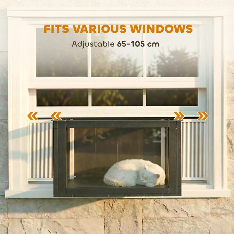 Catio Outdoor Cat Enclosure Adjustable Cat House Waterproof Top for Window 24" x18.5" x16.1" Black & White