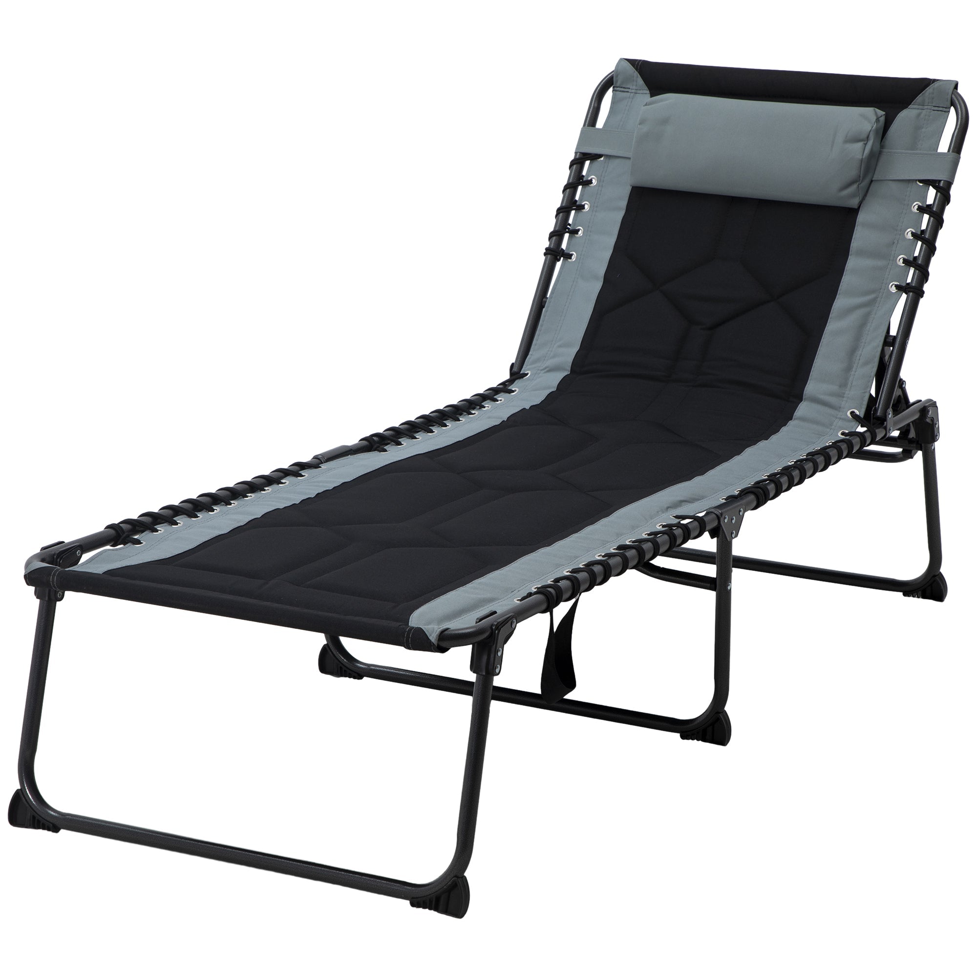 Outsunny Portable Folding Chaise Lounge Chair 5-Level Reclining Outdoor Chair with Side Pocket Headrest Black 