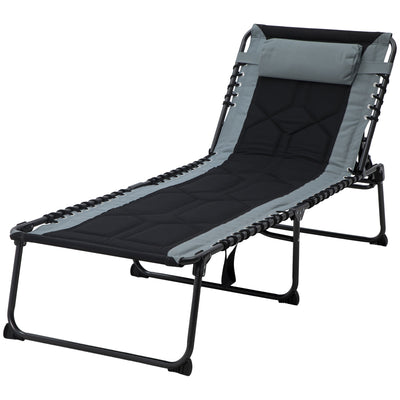 Outsunny Portable Folding Chaise Lounge Chair 5-Level Reclining Outdoor Chair with Side Pocket Headrest Black 