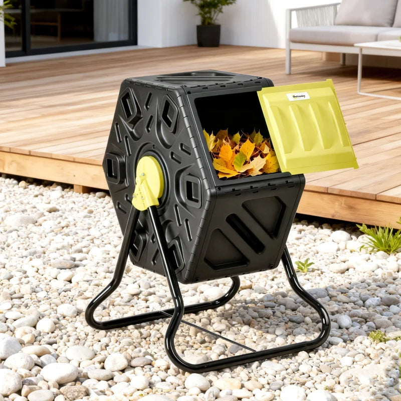 Rotating Composter, Compost Bin with 24 Vents and Steel Legs, 17 Gallon, Yellow