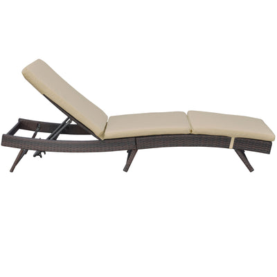 Outsunny Wicker Patio Lounger, Outdoor Recliners Lounge Chair w/ 5-Level Adjustable Backrest, Cushion for Outdoor, Khaki 