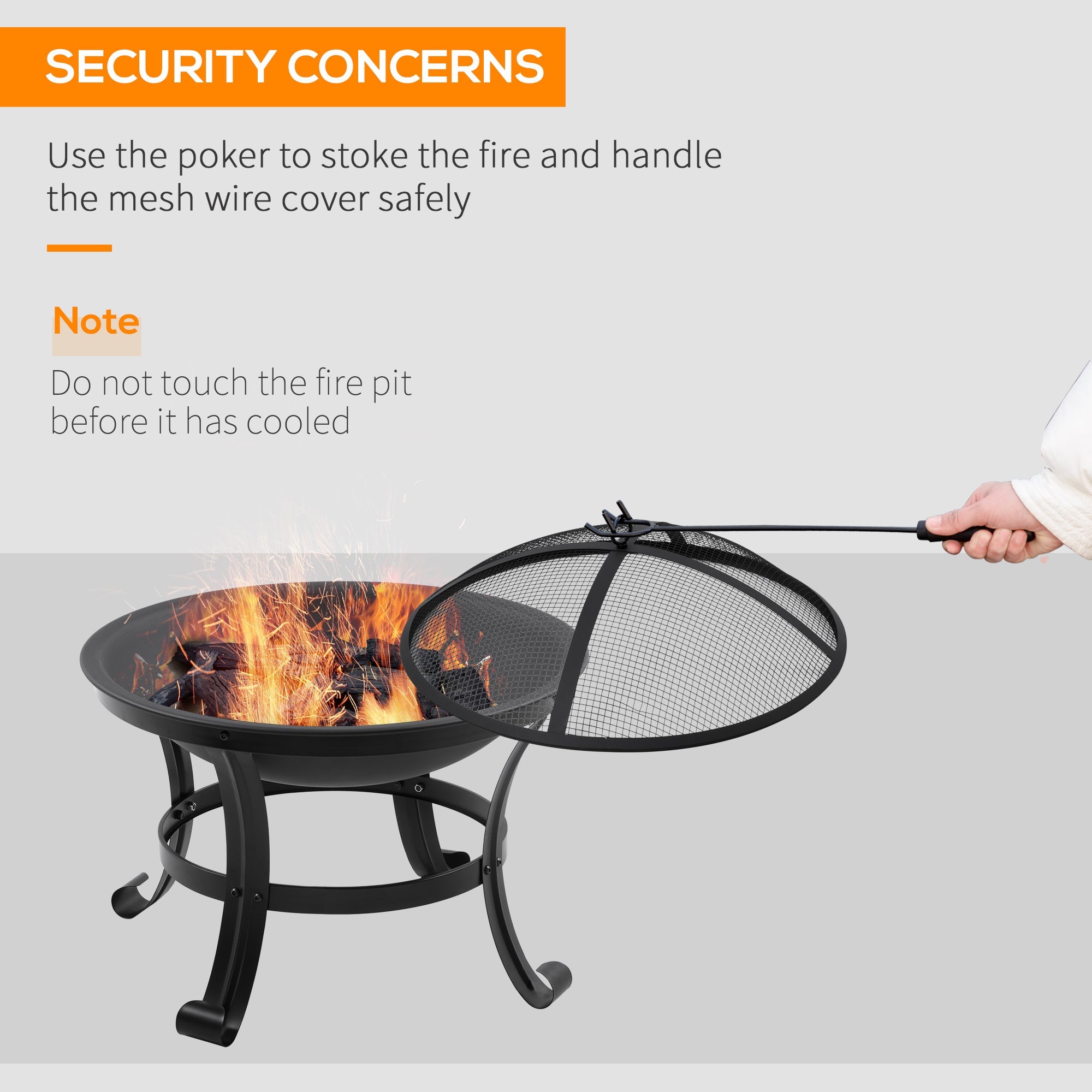 Outsunny Outdoor Fire Pit, Firepit with Mesh Lid, Poker, for Camping, Bonfire, Picnic, Black 