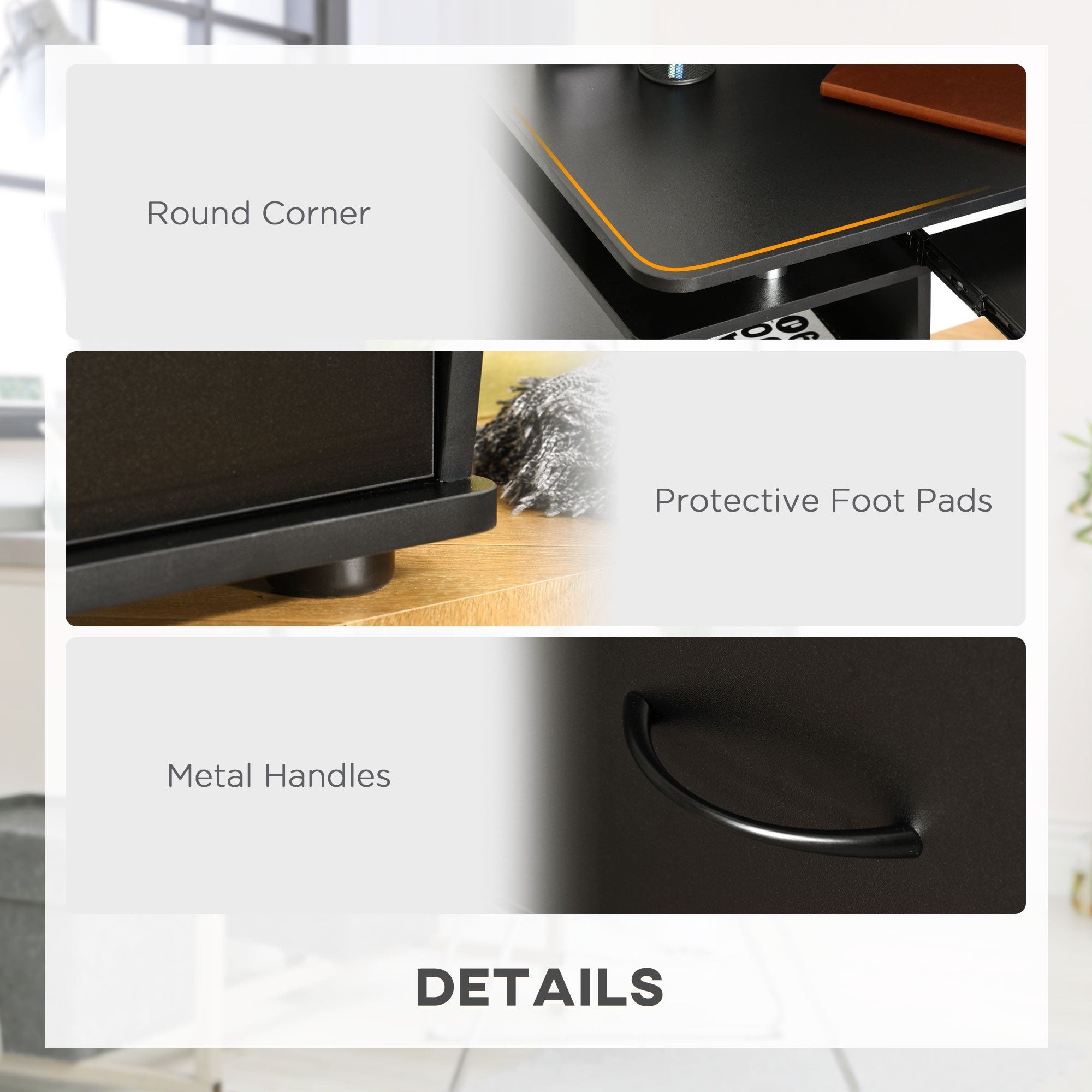 HOMCOM Home Office Computer Desk Keyboard Tray CPU Stand Black Workstation Furniture Study Table 