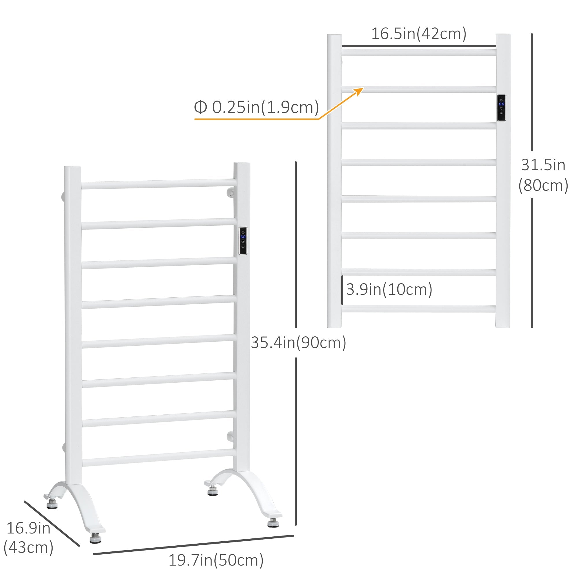 HOMCOM Electric Towel Warmer: 8-Bar Bathroom Heated Rail with Timer, LED Display, Wall-Mount/Freestanding, Carbon Steel 