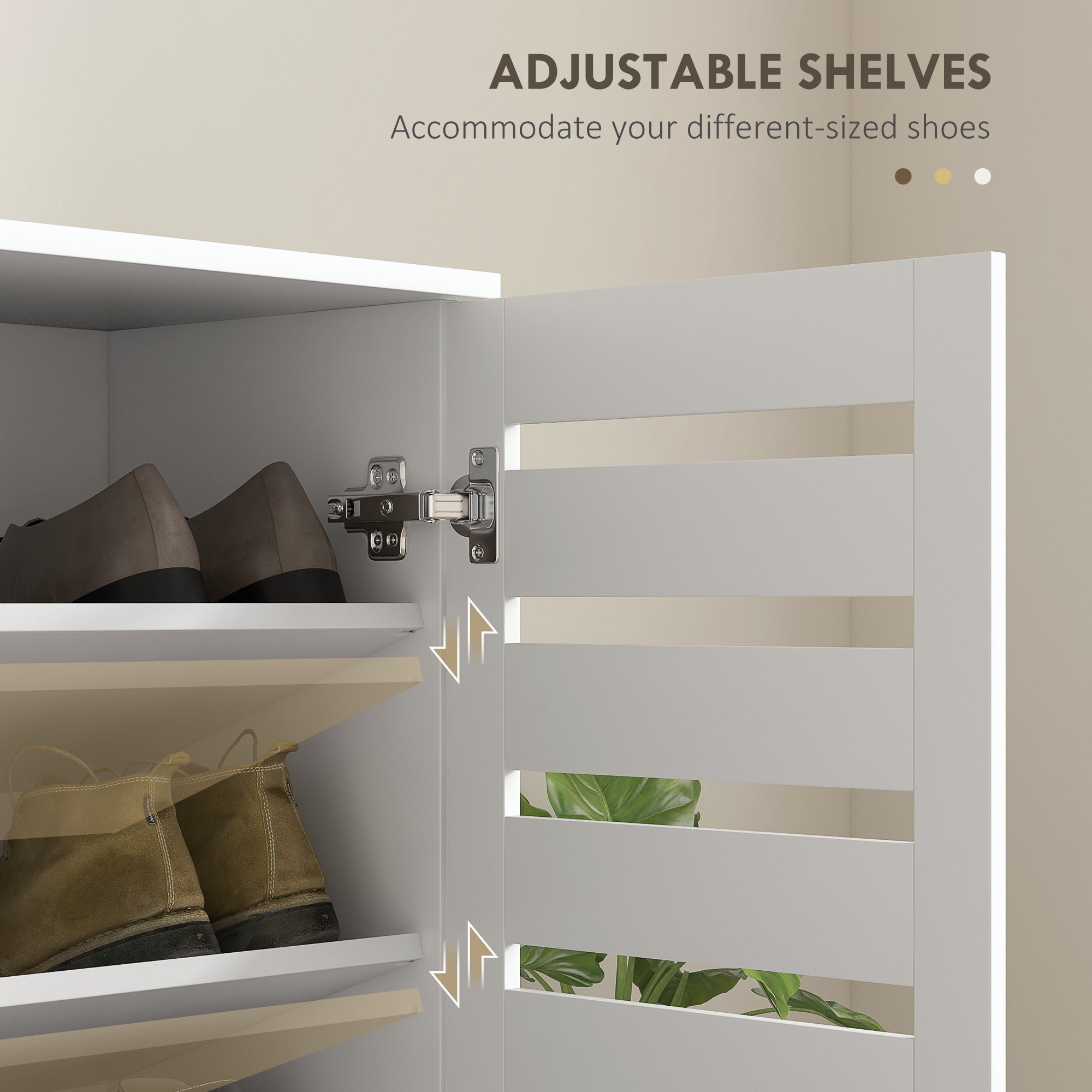 HOMCOM Shoe Storage Cabinet, Shoe Cabinet with 2 Slatted Doors for 15 Pairs of Shoes, White 