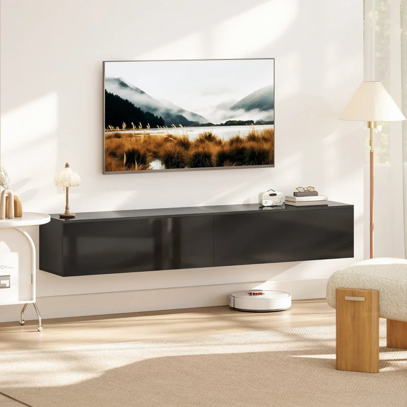 Floating TV Stand for TVs up to 75 Inch, 70.9" TV Cabinet, Entertainment Center with 2 Flip Doors, High Gloss Black