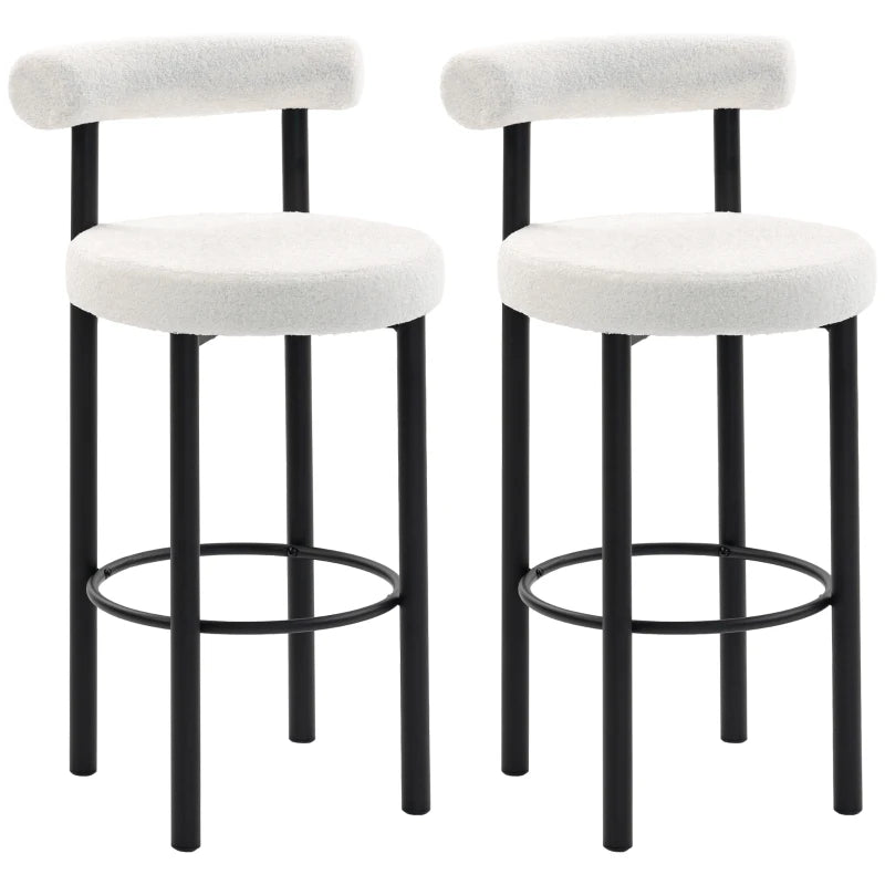 Bar Stools Set of 2, Sherpa Upholstered Barstools with Backrest, Bar Height Stools with Footrest for Kitchen Island