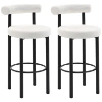 Bar Stools Set of 2, Sherpa Upholstered Barstools with Backrest, Bar Height Stools with Footrest for Kitchen Island