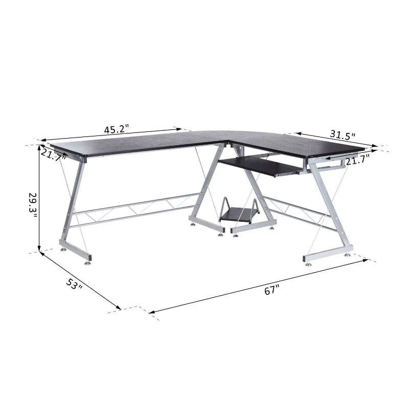 L-Shaped Computer Desk, Corner Table with Keyboard Tray for PC Laptop Desktop, Workstation Stand Home Office Furniture