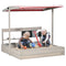 Outsunny Kids Sandbox with Canopy Wooden Sandpit Adjustable Cover Kitchen Toys Seats Storage for Ages 3-7 45x43 inch