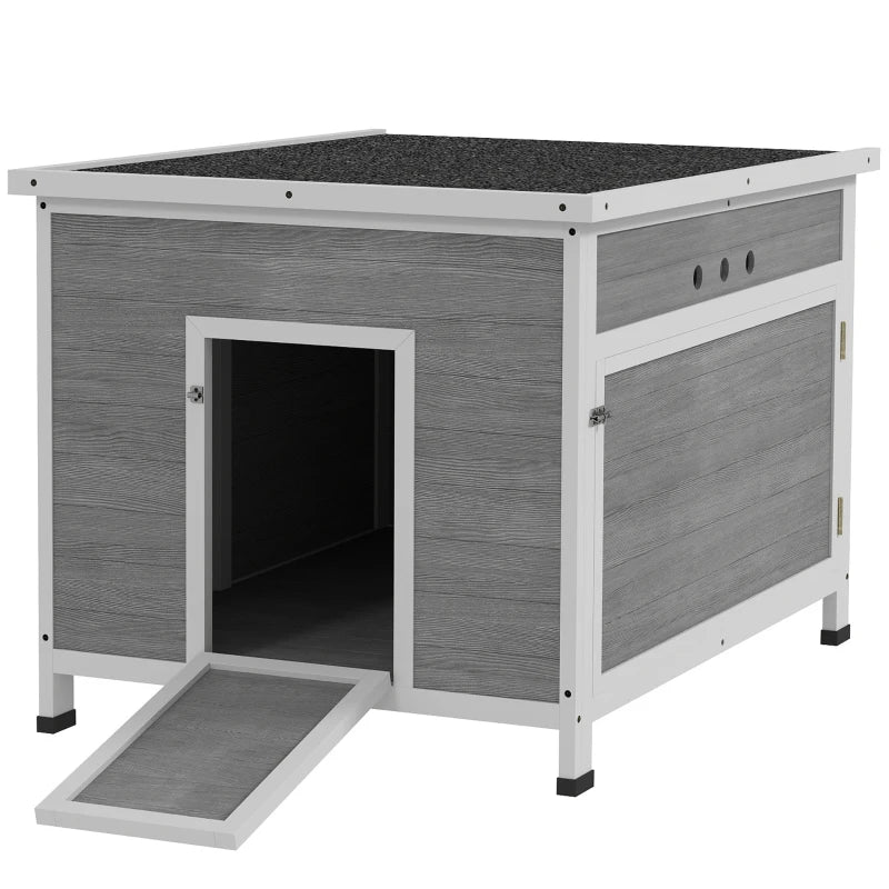 Duck Coop, Wooden Chicken House Rabbit Hutch with Openable Roof, Removable Floor, Double Doors, Ramp, Grey