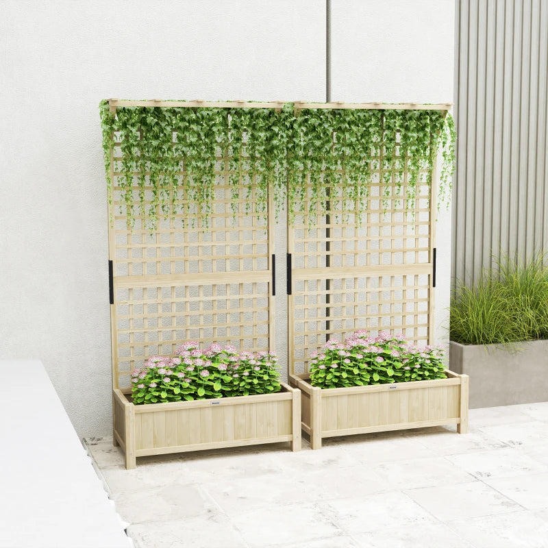 Wood Planter with Trellis for Vine Climbing, Raised Garden Bed, Privacy Screen for Backyard, Patio, Deck, Natural Wood