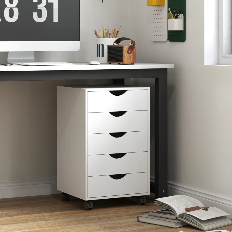 File Cabinet with 5 Drawer Wheels, 15.7" x 15.7" x 26.4", White