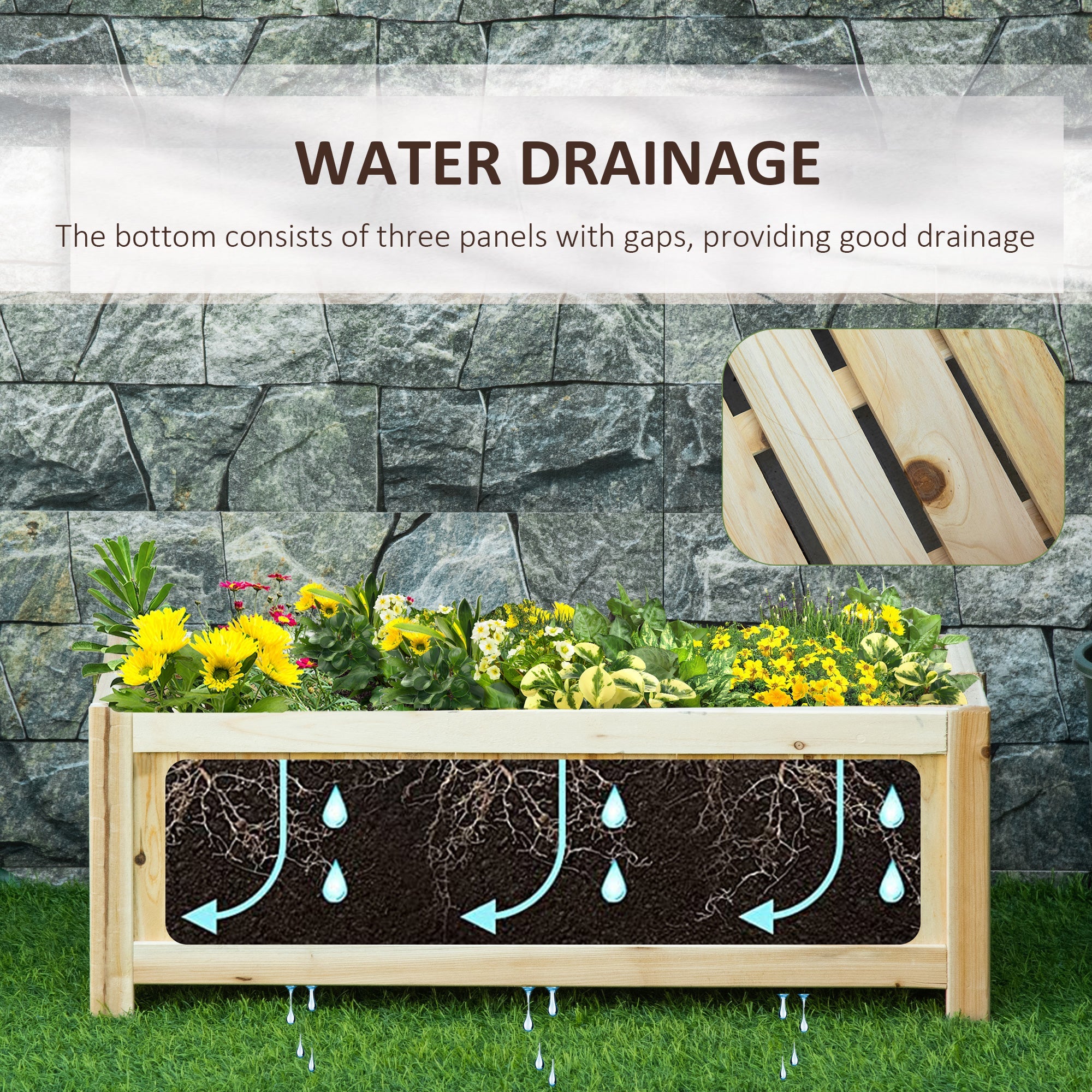 Outsunny Foldable Raised Garden Planter 28"x12" Elevated Wooden Planter Box Planting Bed Vegetable Flower Herb Growing Natural 