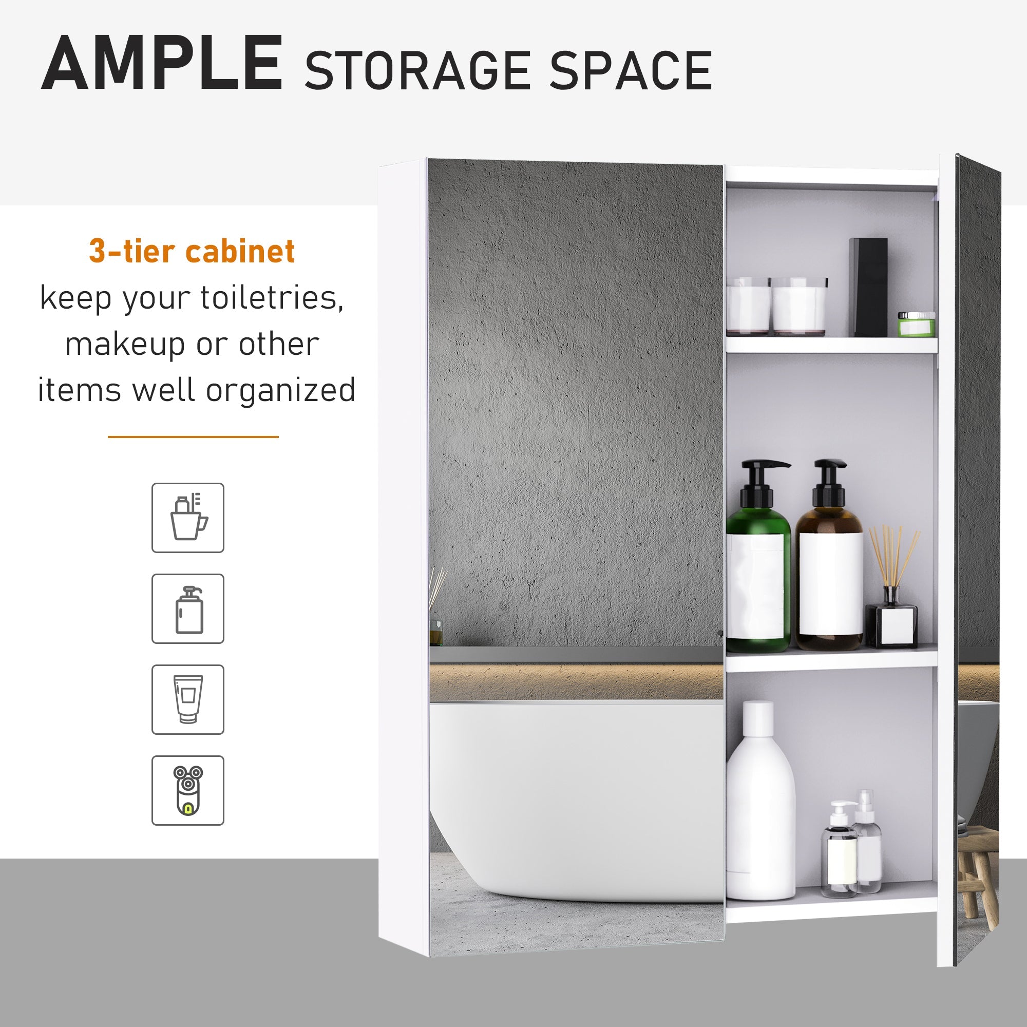 HOMCOM White Over Toilet Cabinet: Wall Mounted Bathroom Storage with Mirror & Adjustable Shelf Behind Double Doors 