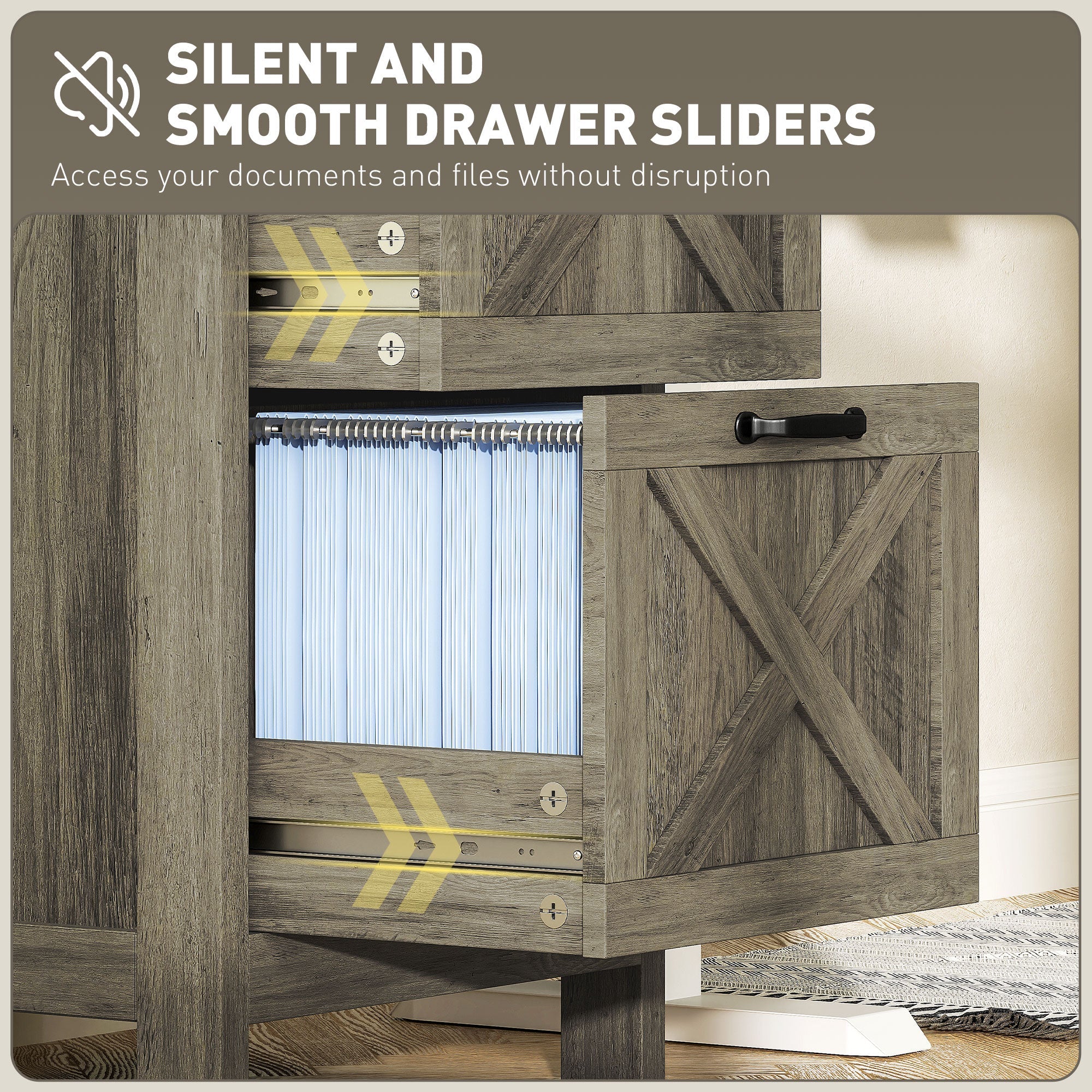 HOMCOM Vertical Filing Cabinet with 3 Drawers, Rustic Farmhouse Office Storage Cabinet for A4, Letter Size, Grey Wash 