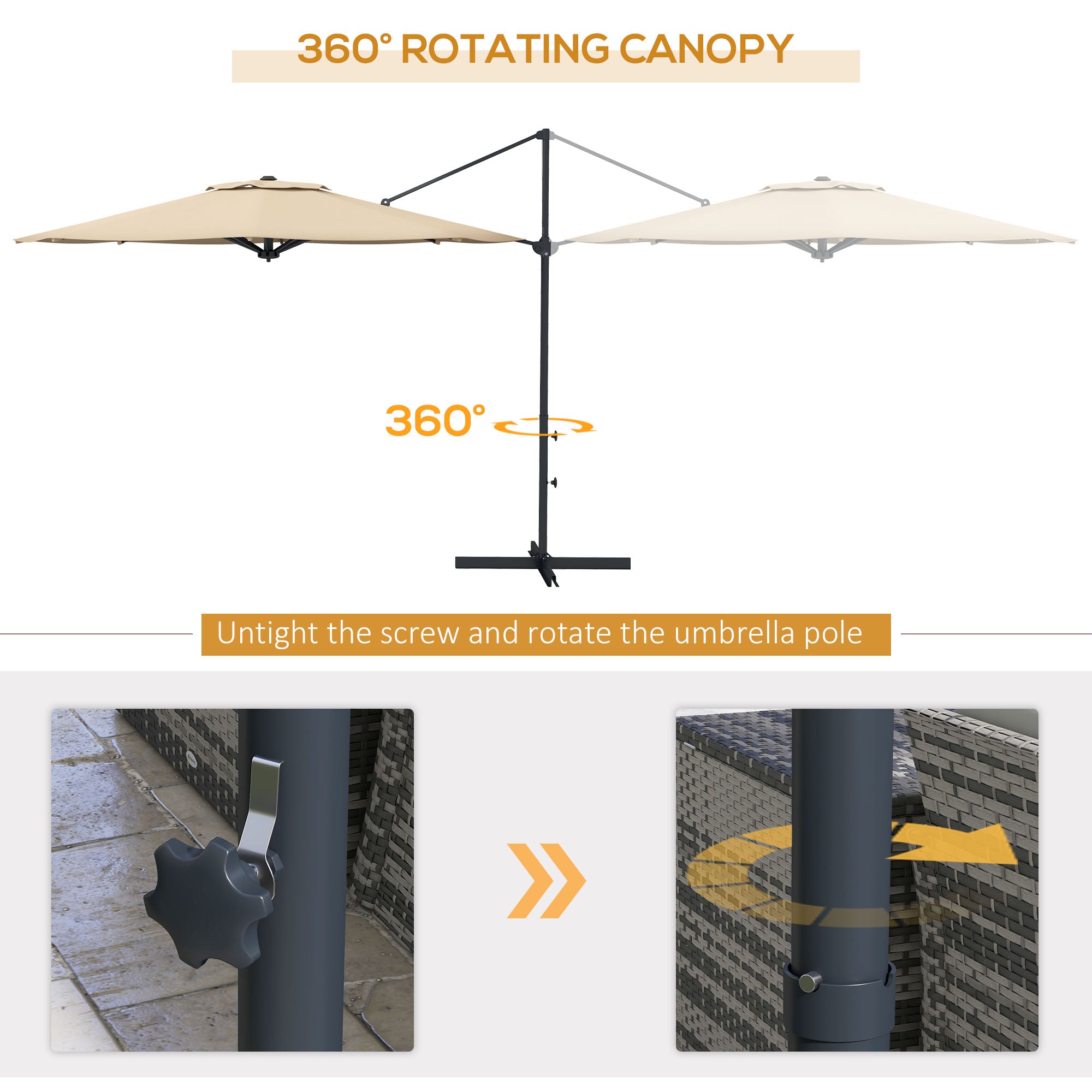 Outsunny 10ft Aluminum Patio Cantilever Umbrella with 360 Degree Rotation Crank Tilt Mechanism Cross Base for Outdoor Khaki 