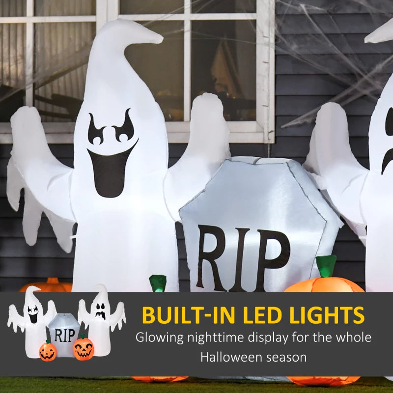 Outsunny 7ft Inflatable Halloween Ghost with Horns – LED Blow-Up Yard Display with Flame Effect 