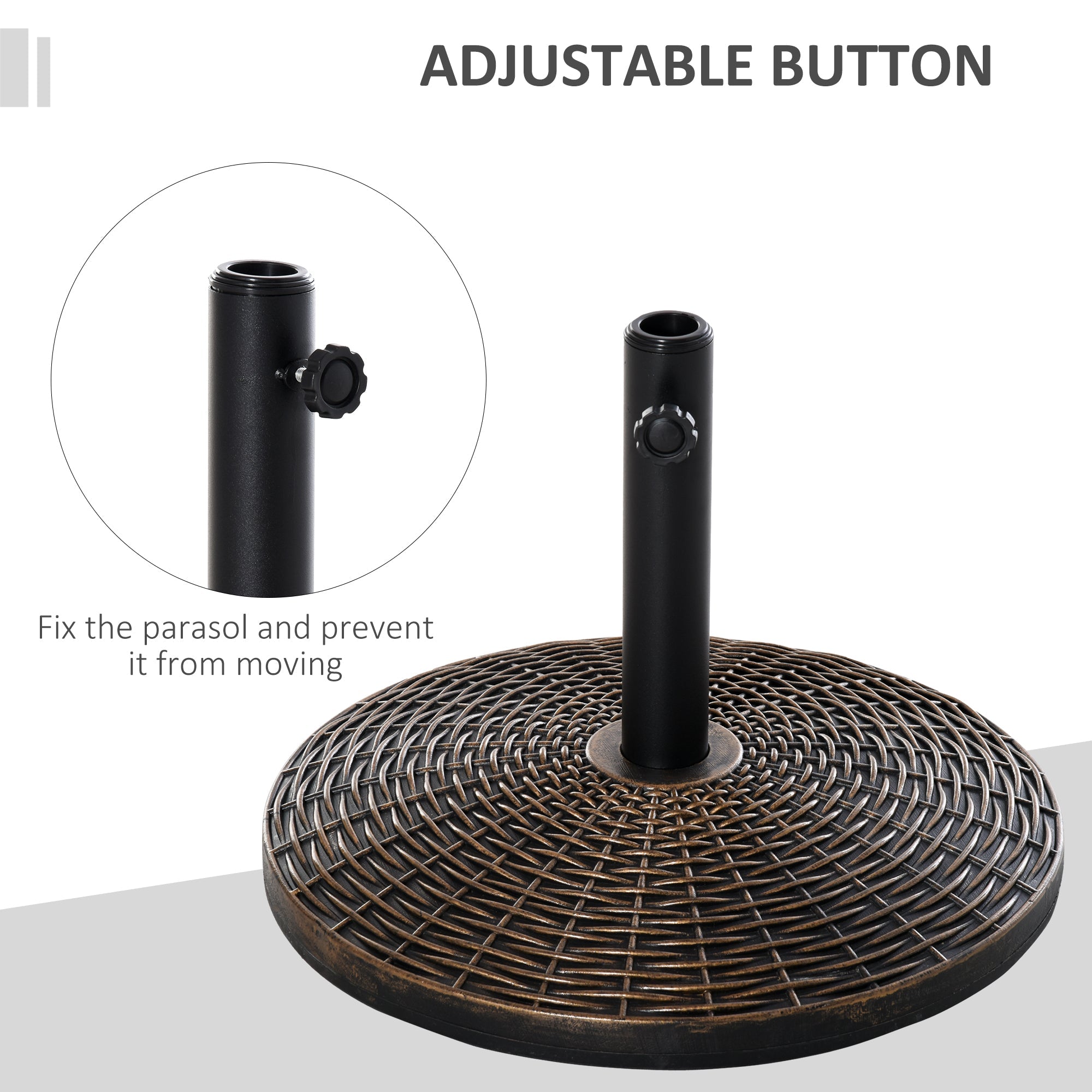 Outsunny 55 lbs Market Umbrella Base Holder 21" Heavy Duty Round Parasol Stand with Rattan Design for Patio Outdoor Backyard Bronze 