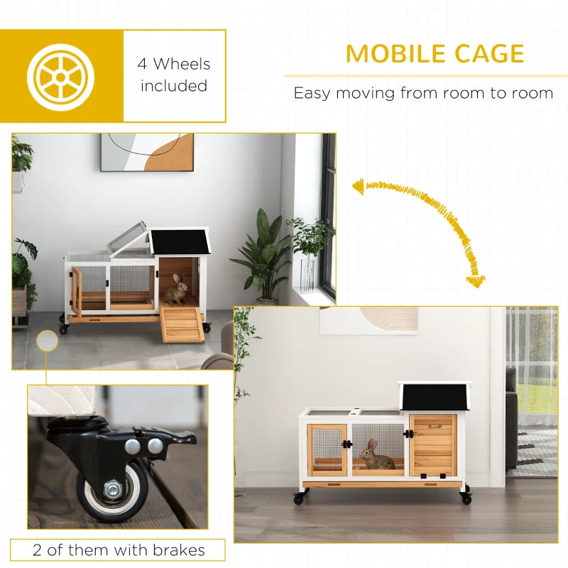 Rabbit Cage with Wheels, Ramp, Run, Tray for Indoor Outdoor, Suitable for Rabbit, Guinea Pig, Yellow