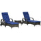 Outsunny Patio Rattan Lounge Set, Wheeled Wicker Chaise Lounge Chair and Table with Tempered Glass Top, Dark Blue