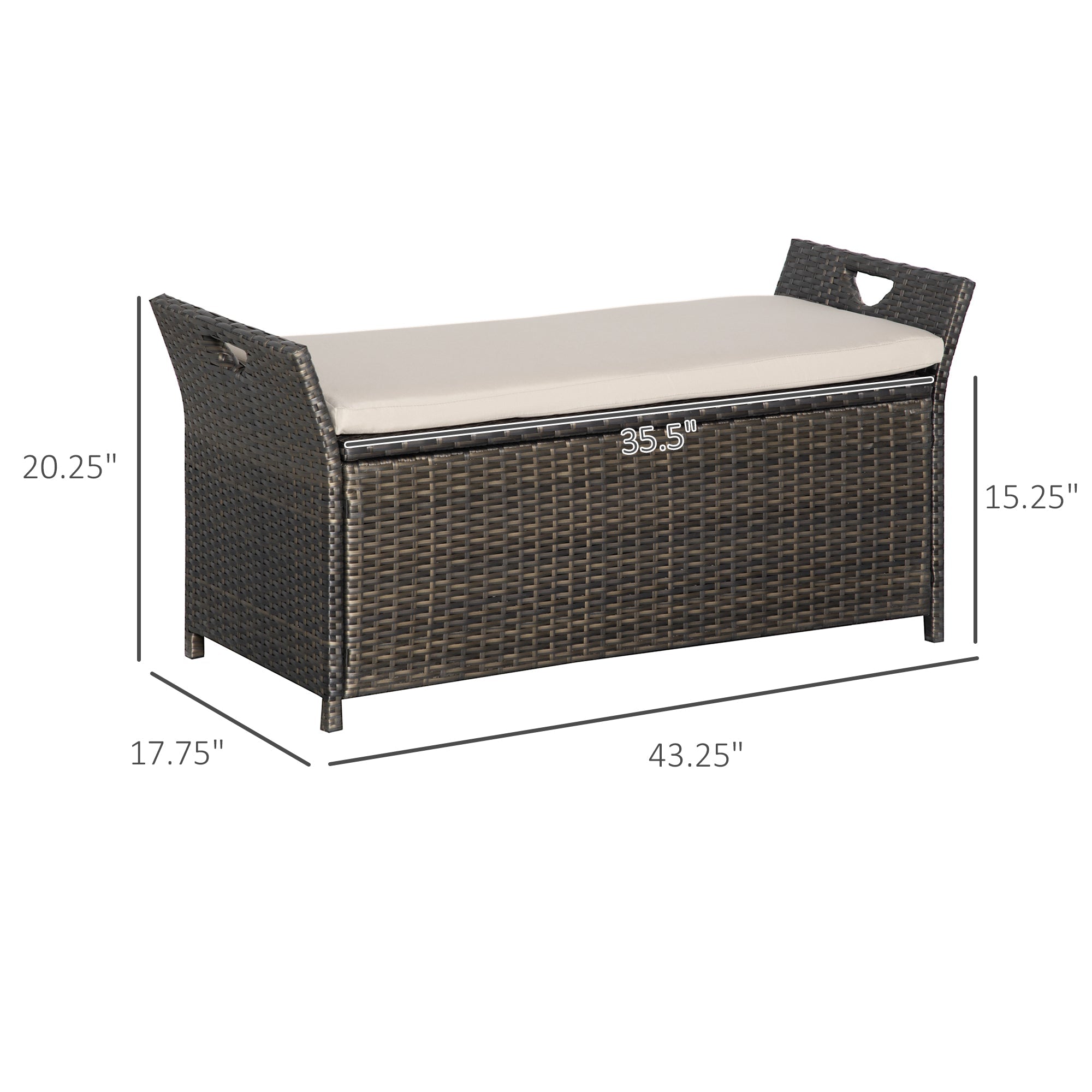 Outsunny 2-In-1 Outdoor PE Rattan Storage Bench, 27 Gallon Patio Wicker Furniture, Basket Box with Handles and Cushion Cream 