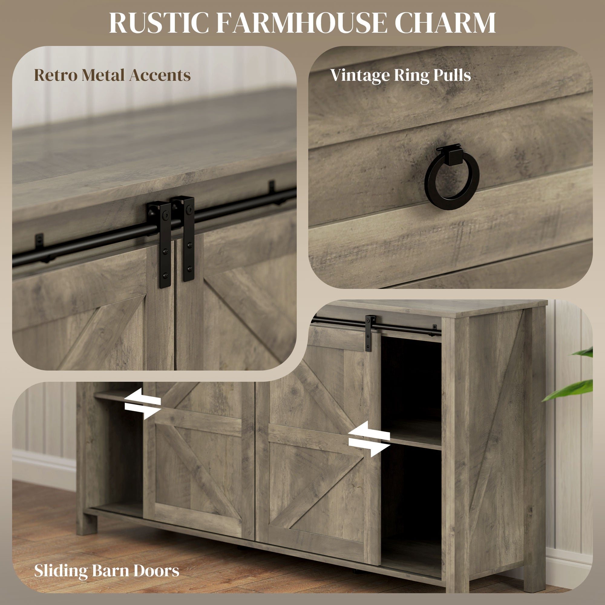 HOMCOM 60" Buffet Cabinet, Farmhouse Sideboard with Sliding Barn Doors, Drawers and Adjustable Shelves, Distressed Light Grey 