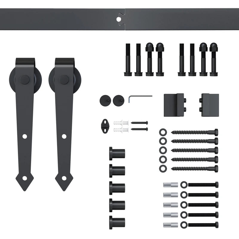 6.6FT Sliding Barn Door Track Kit, Heavy Duty Barn Door Hardware Kit, Fit 39" Wide Door Panel (J Shape Hanger), Brown