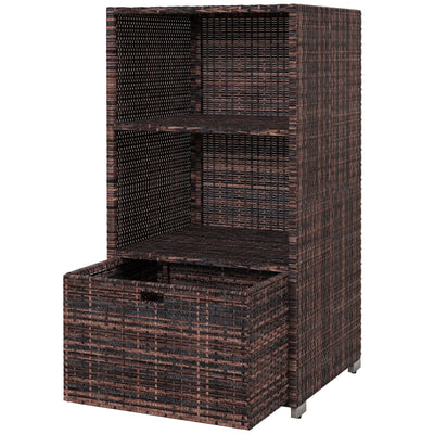 Outsunny Patio Storage Cabinet Rattan Wicker Outdoor Box Rack w/ 2 Shelf 1 Drawer Mixed Brown 