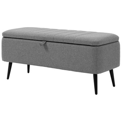 HOMCOM Linen Upholstered Ottoman: 40" Storage Bench with Sturdy Steel Legs for Living Spaces 