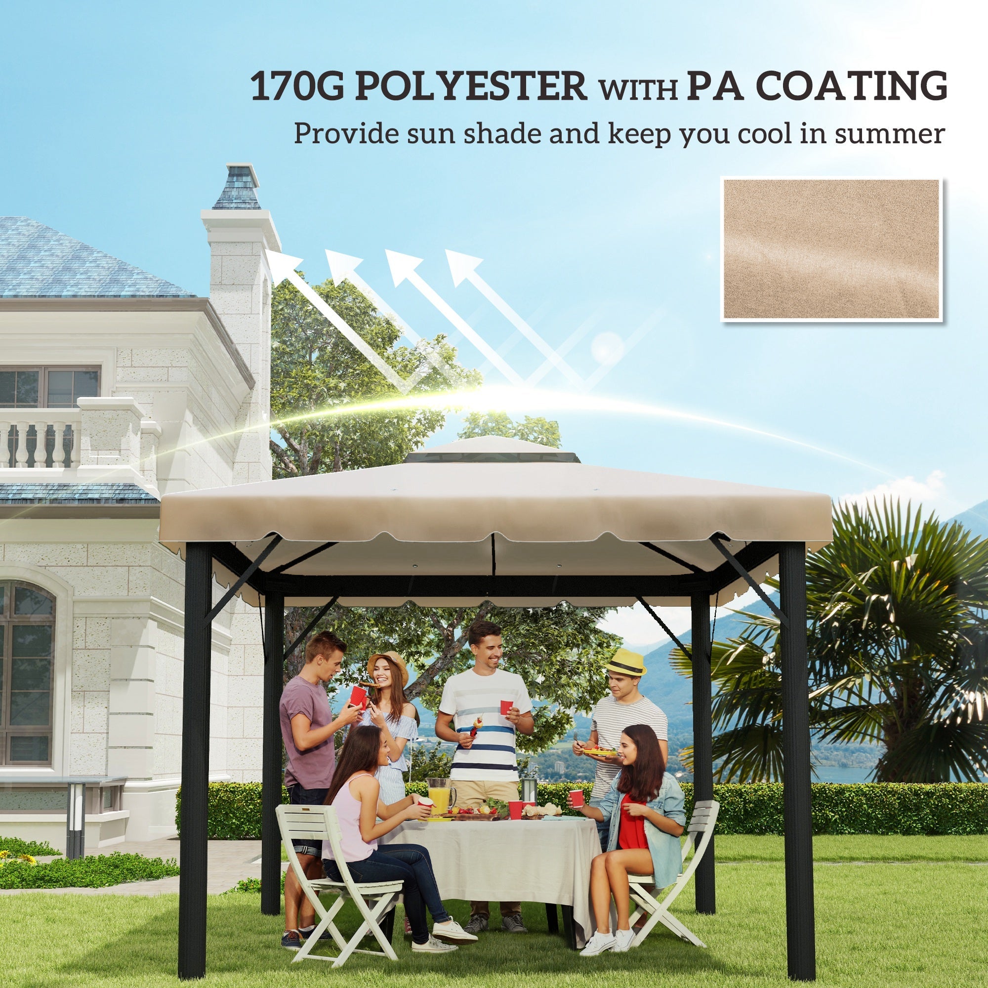 Outsunny Replacement Gazebo Top 9.8x9.8, Double Vented Roof Canopy Cover for Patio Garden, Khaki - Upgrade Your Outdoor Space 