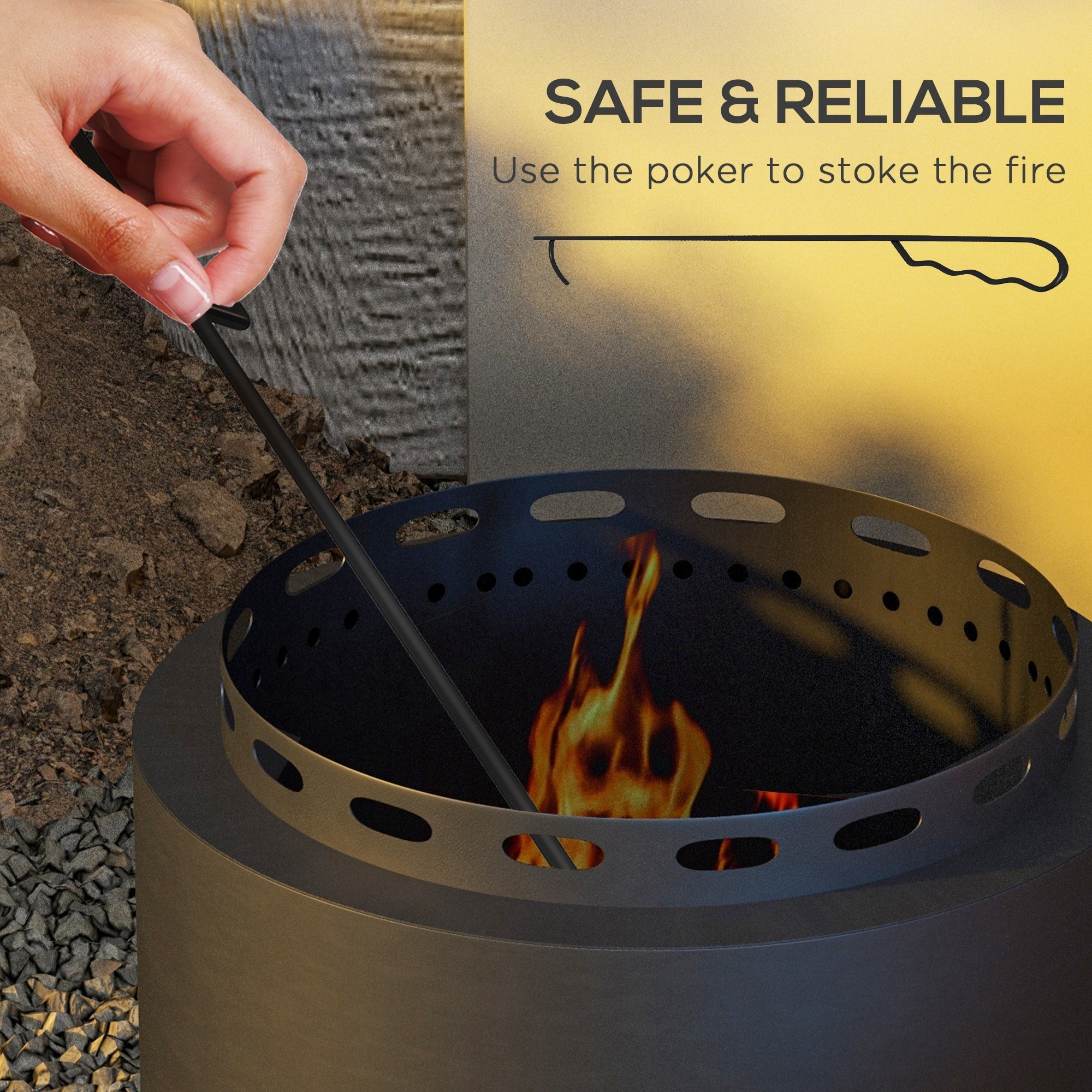 Outsunny Smokeless Fire Pit, Portable Wood Burning Firepit with Poker for Garden Camping Bonfire Party, Metal, Black 