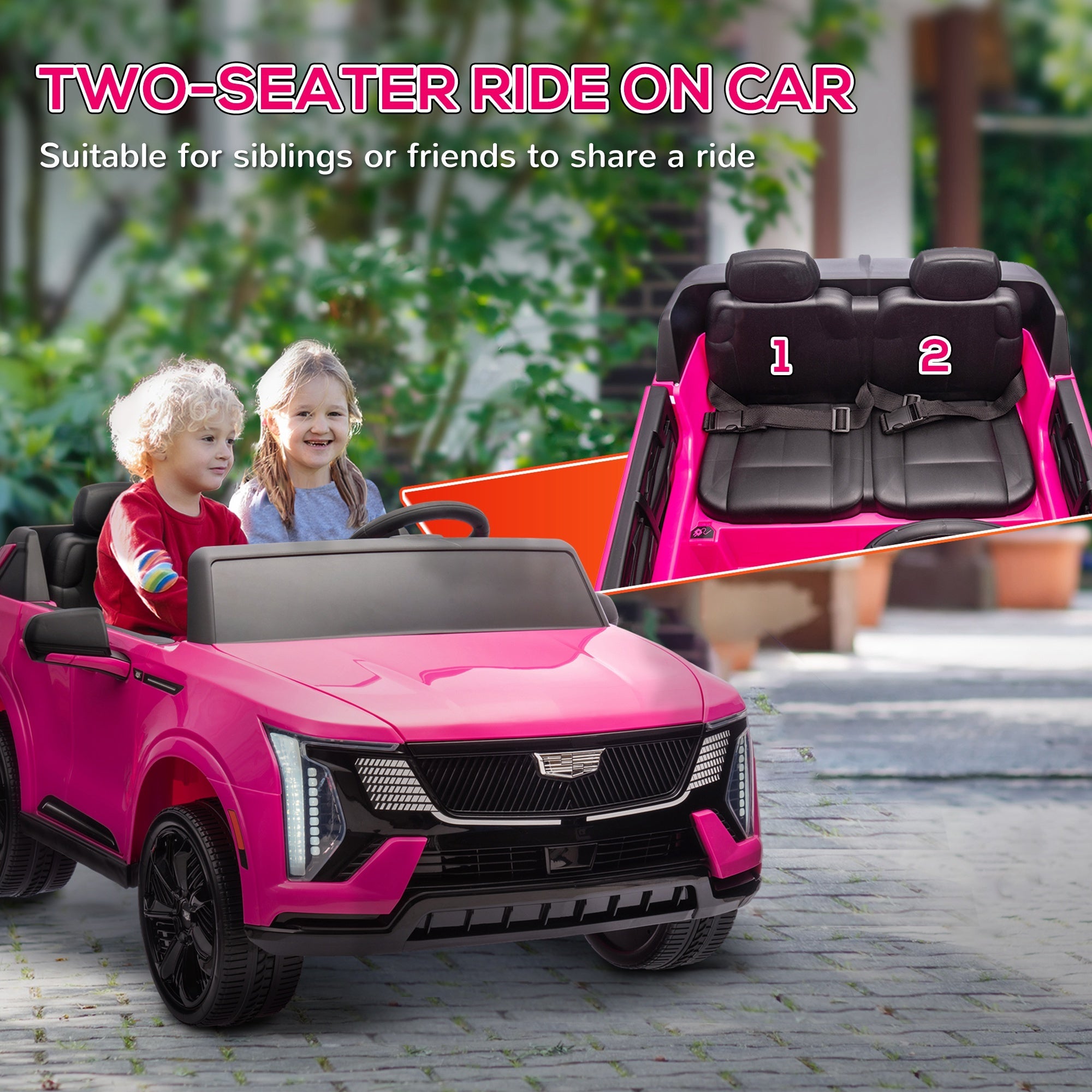 Qaba 2-Seater Ride on Truck, 12V Cadillac Escalade Licensed Kids Electric Car with Remote , Spring Suspension, Pink 