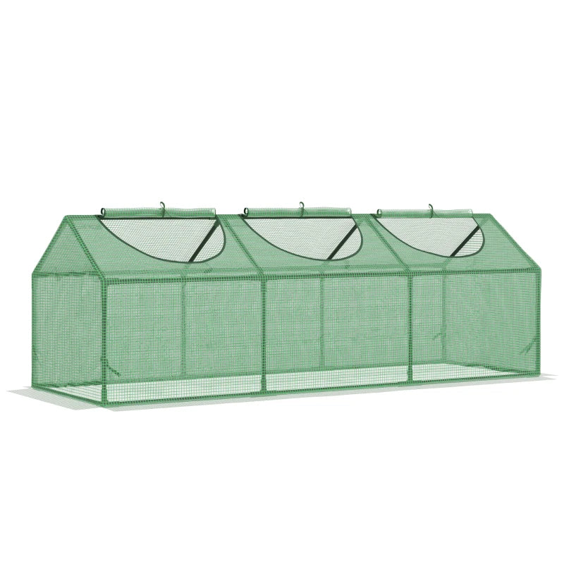 Portable Mini Tunnel Greenhouse Garden Planting Warm House with 3 Windows, 71" x 24" x 24", Green