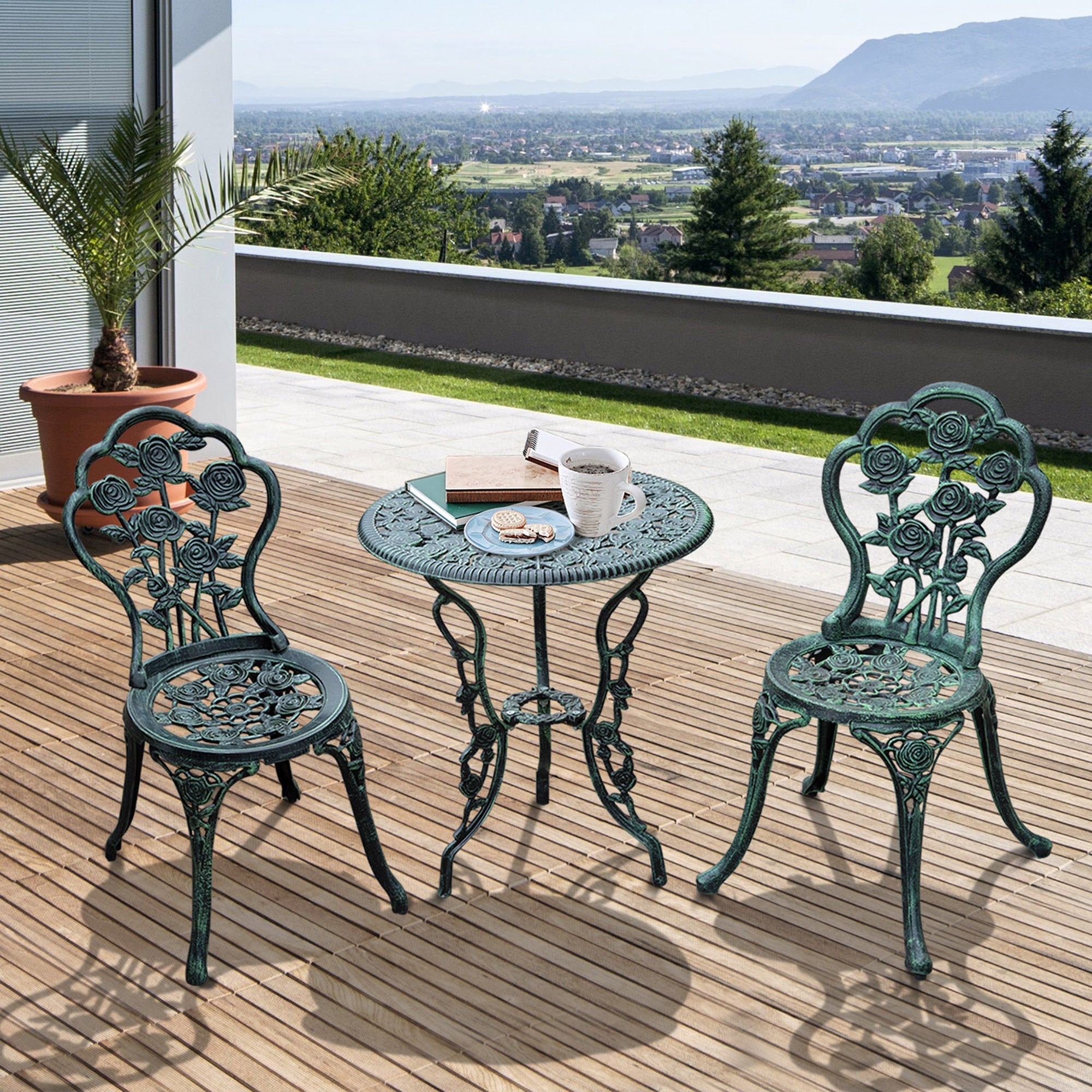 Outsunny 3 Pieces Antique Style Patio Bistro Table Chair Set Outdoor Garden Furniture Indoor Tea Table w/ Umbrella Hole and Chair Set| Aosom Canada 