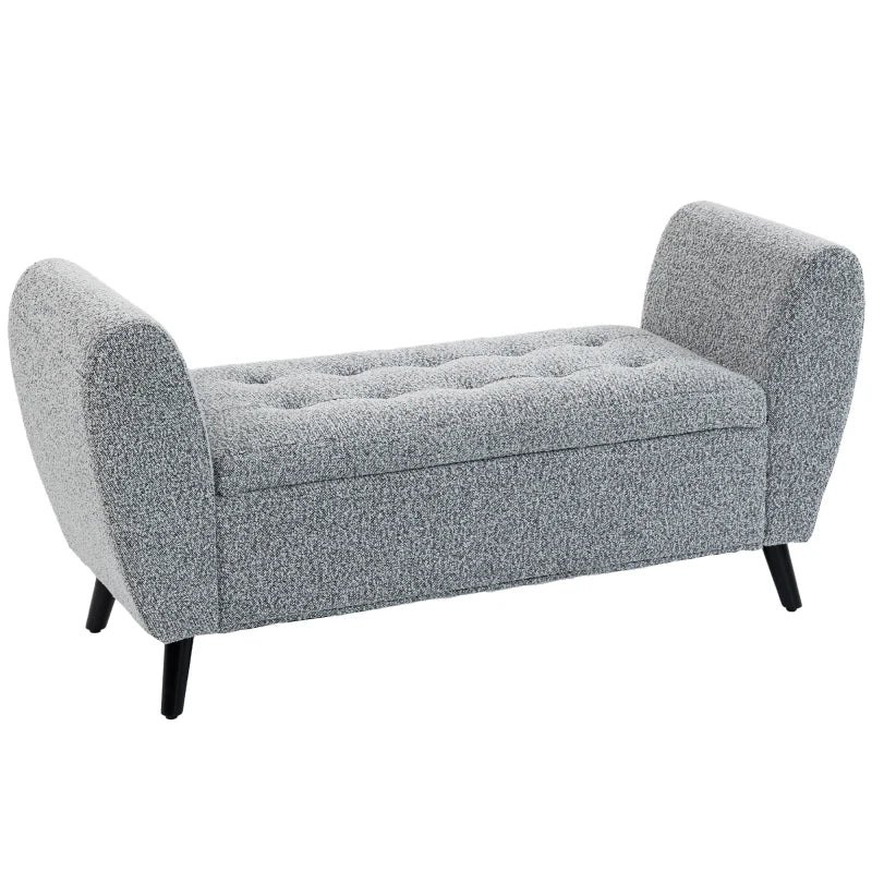 Upholstered Storage Bench with Arms, Modern Ottoman Bench for Bedroom, Entryway, and Living Room, Grey
