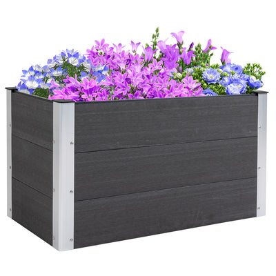Outsunny 3'x2'x2' Raised Wood/Plastic Planter: Garden Bed for Flowers, Veggies & Herbs in Grey 