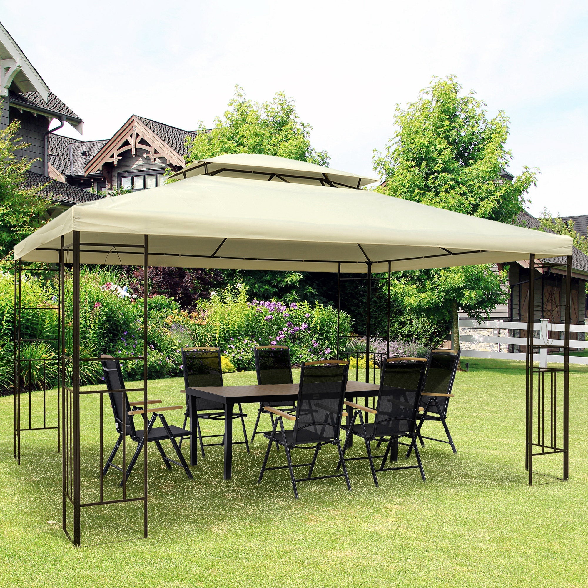 Outsunny 10x13ft Steel Gazebo Sun Shelter Patio Outdoor Party Event Canopy Vented Roof Cream White 