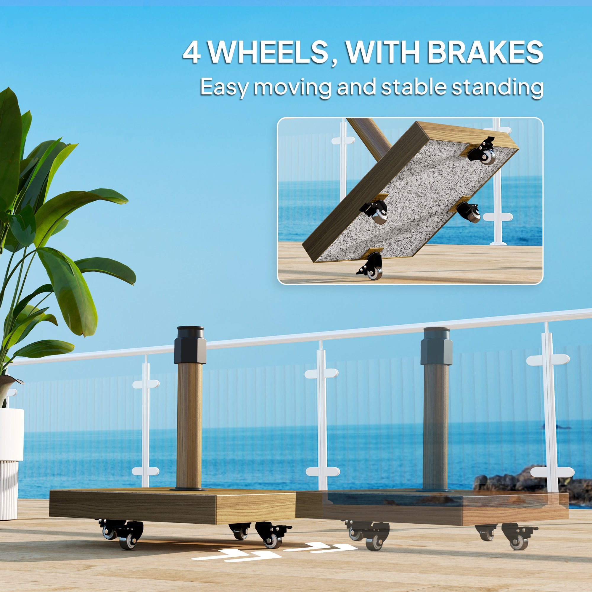 Outsunny Patio Umbrella Base Holder, Outdoor Umbrella Stand with Wheels, Heavy Duty Patio Umbrella Stand Base for Garden, Poolside, Nature Wood 