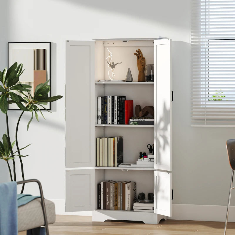 60" 4-Door Storage Cabinet Multi-Storey Large Space Pantry with Adjustable Shelves White
