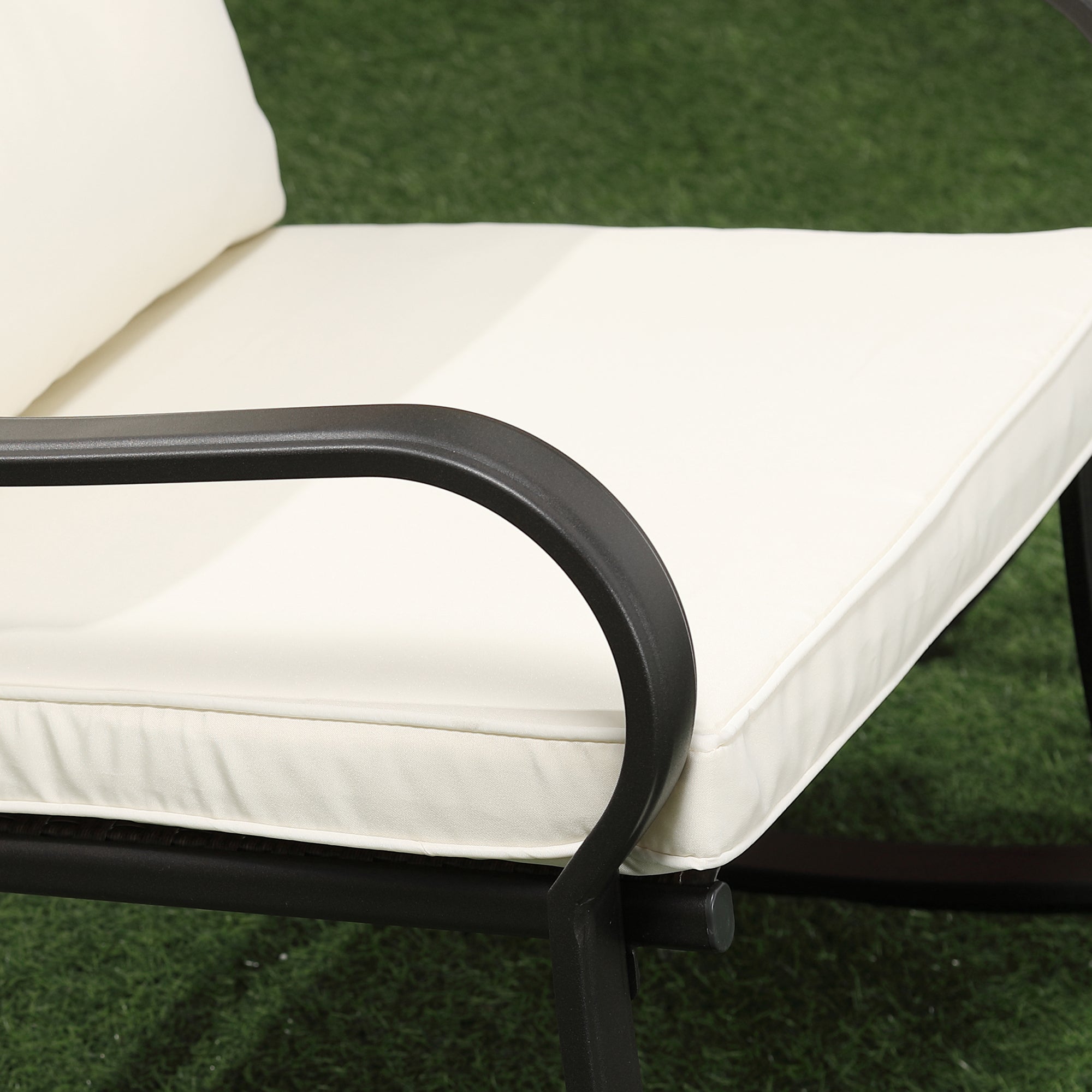 Outsunny Rocking Chairs Table Set 3PC Outdoor Furniture 2 Rockers 1 Coffee Table Cream White 
