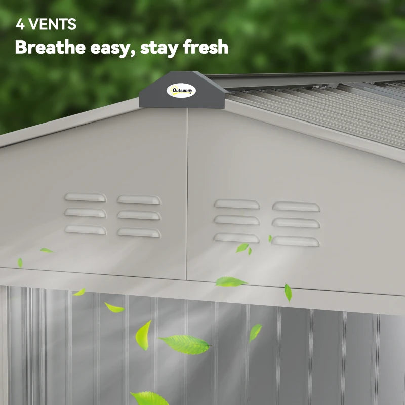 9.1' x 6.4' x 6.3' Garden Storage Shed w/ Foundation Kit Metal Tool Storage House w/ Double Doors Grey