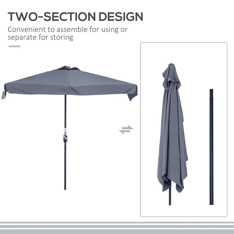 7.5ft Half Umbrella Semi Patio Parasol with Crank Handle, Top Vent for Garden, Balcony- NO BASE INCLUDED, Grey