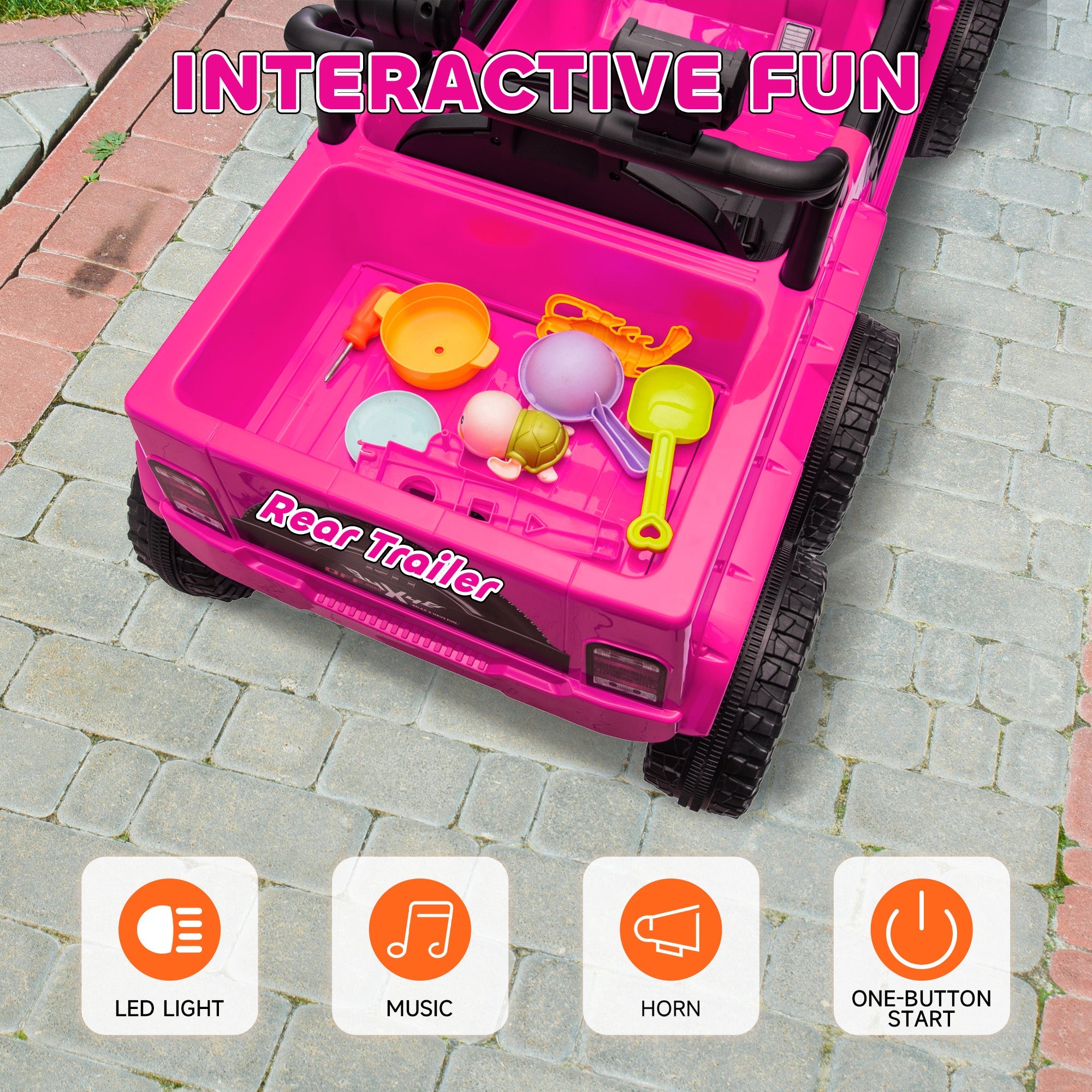 Qaba 12V 4WD/2WD Kids Electric Car w/ Remote Control, Spring Suspension, Back Trailer, Light, Music, Soft Start, Pink 