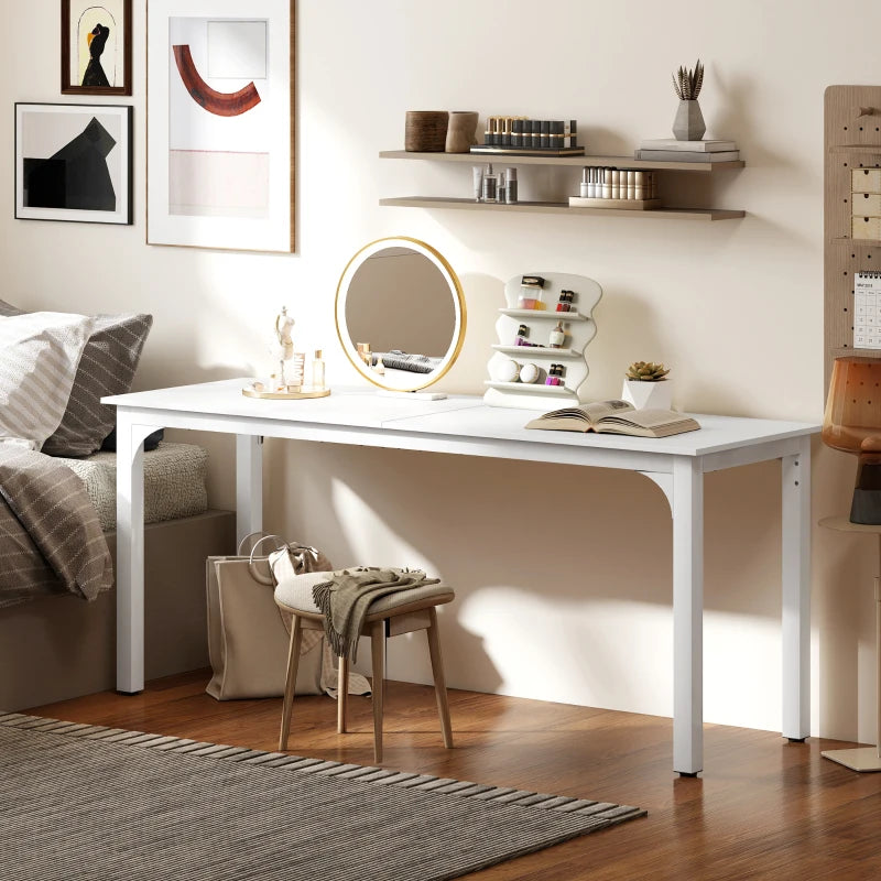 71" Computer Desk, Desktop Desk with Metal Legs, White