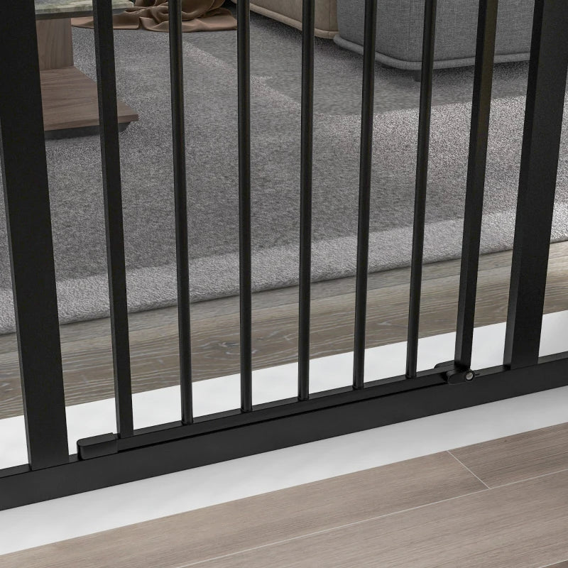Extra Tall Dog Gate with Door, Pressure Fit, Auto Close, Double Locking for Doorways Hallways Stairs, 29"-39", Black
