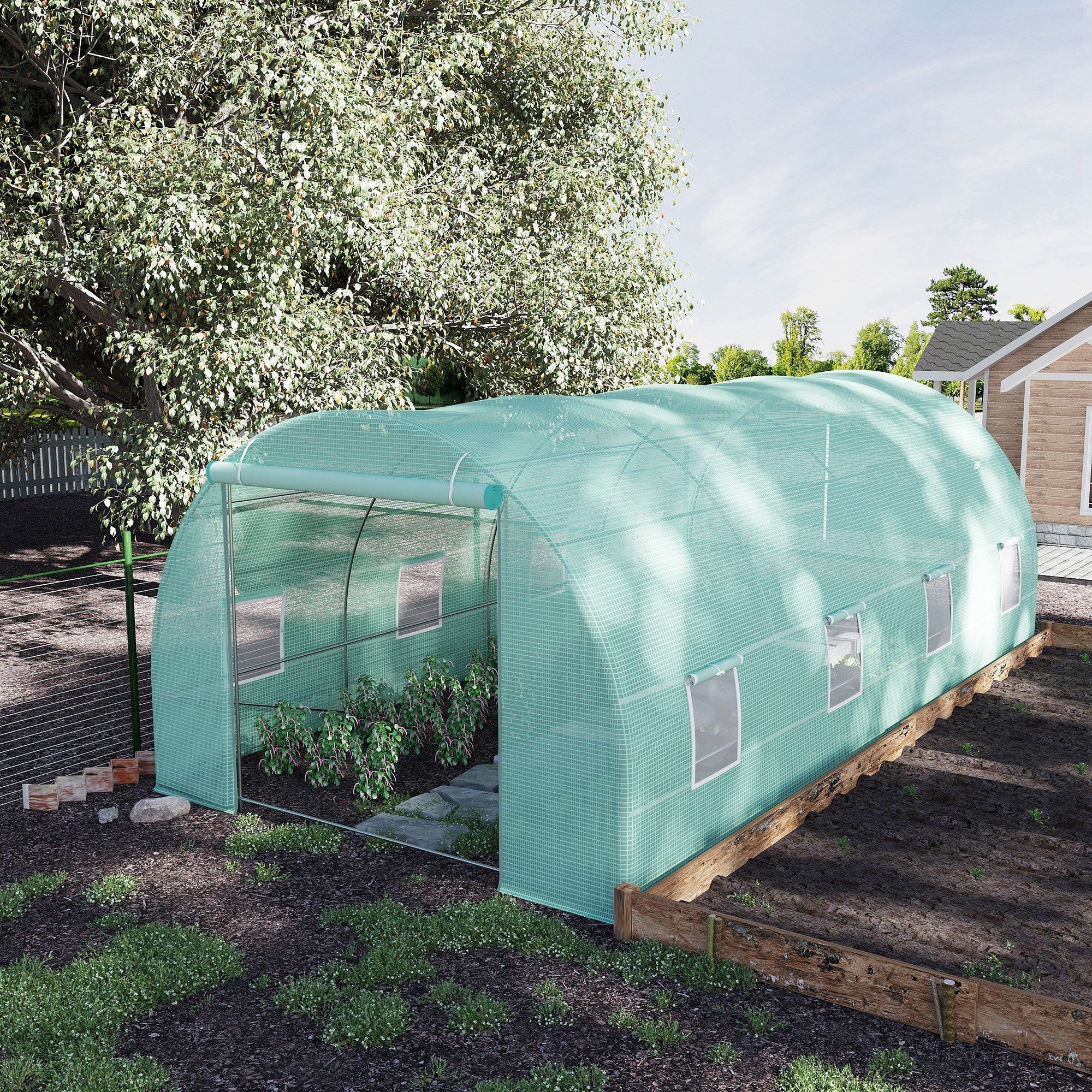 Outsunny 20x10x7ft Heavy Duty Walk-in Greenhouse, Outdoor Backyard Seed Plant Vegetables Growing Warm House, Flower Polytunnel Shelter 