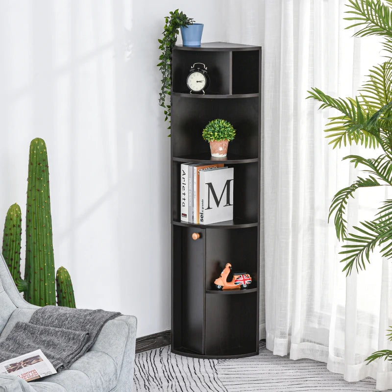 5-Tier Corner Bookcase, Storage Bookshelf, Freestanding Display Shelves with Open Compartments and Cabinet for Home Office, Living Room, Study, Black