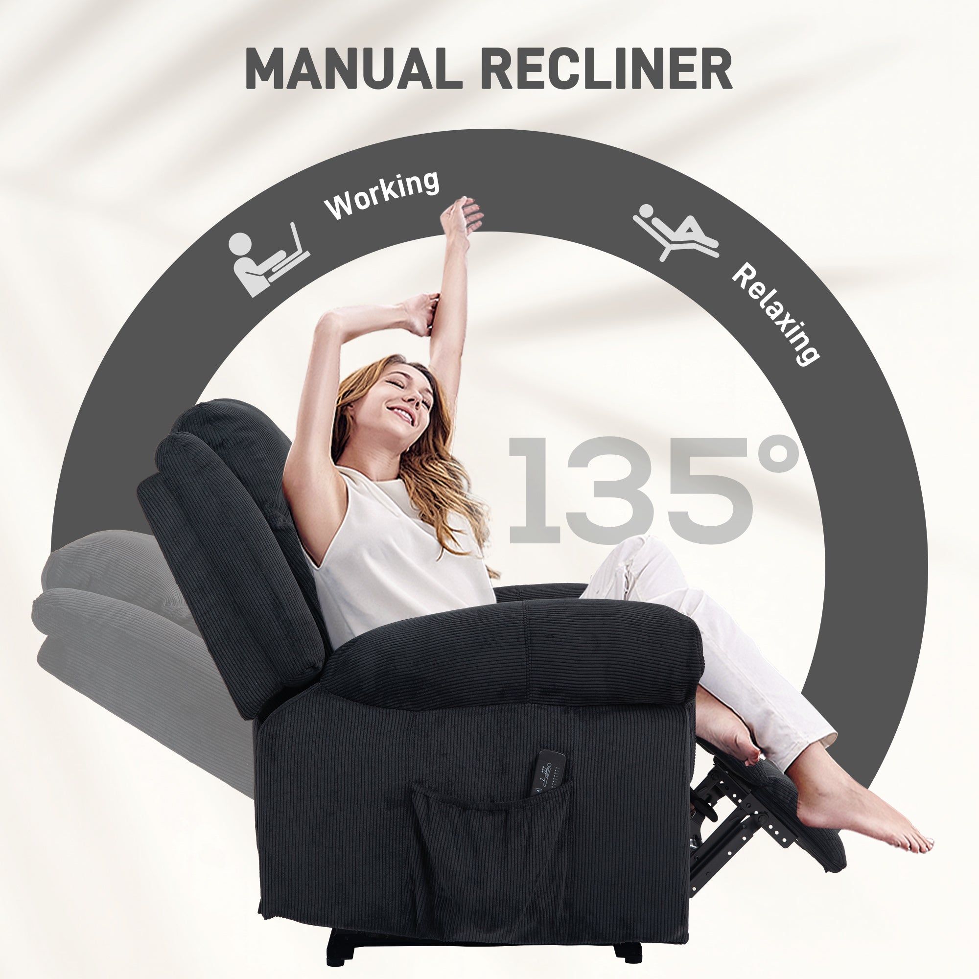 HOMCOM Manual Recliner Chair with Vibration Massage, Side Pockets, Corduroy Reclining Chair for Living Room, Black 